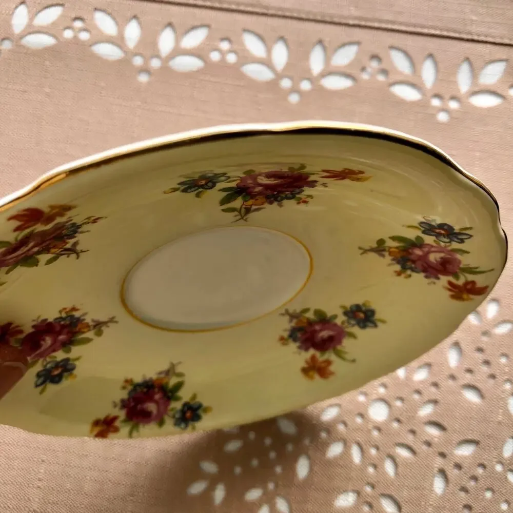 Aynsley Vintage Cream Bone China Floral Print Gold Trim Saucers Set of 2